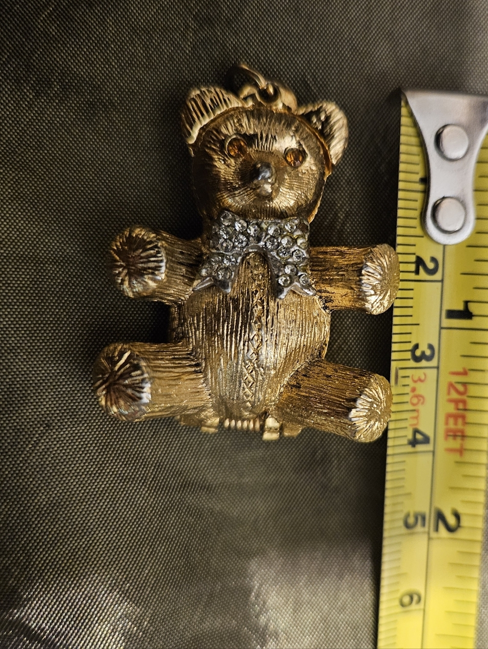 Vintage Gold-tone Teddy Bear Pendant Charm, that opens with Rhinestone. Small - Picture 2 of 5
